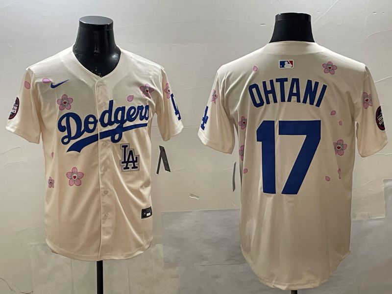 Men Los Angeles Dodgers #17 Ohtani Cream Sakura Edition 2025 Nike MLB Jersey style 18
